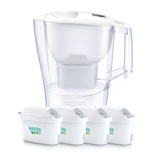 ブリタ ポット型 浄水器 アルーナ 容量2.4L カートリッジ4個付き ろ過水容量1.25L  液晶メモ (交換目安:1日5.3L で4週間 ) 型番:KBALCW4M  サイズ(mm) : 奥行100 横幅249 高さ260mm 実用的 母の日 父の日 プレゼント