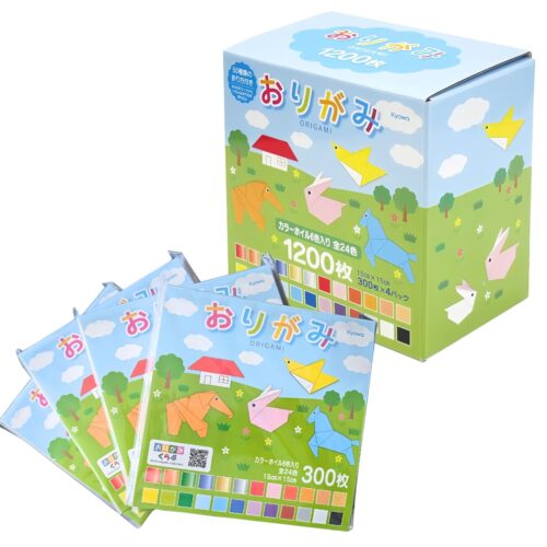 Kyowa(キョーワ) おりがみ 全24色 300枚 x 4 カラーホイル 6色入り 1200枚 #13689  サイズ:15×15cm  日本製 協和 折り紙 50種類の折り方付き 幼児から 大人まで楽しめる 工作 作品作り