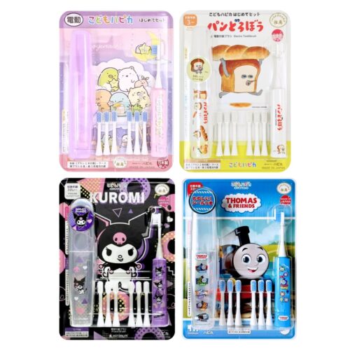 こどもハピカ 電動歯ブラシ はじめてセット(本体 替ブラシ6本 ハードケース)  超微細タタキ振動で毎分7,000回 毛はやわらかめ 日本製 デザイン(4種) こどもの日 夏の連休中 夏休みの 生活習慣 お誕生日 プレゼント