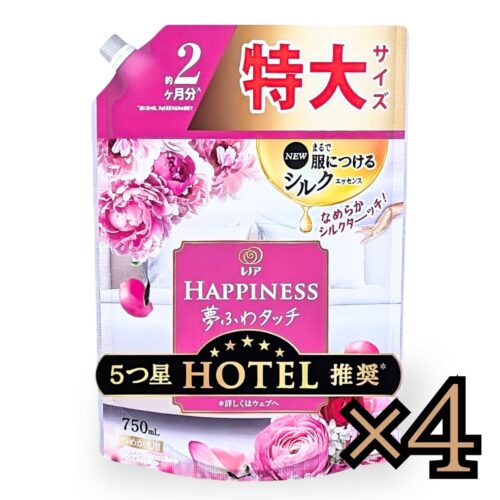 レノアハピネス 夢ふわタッチ 5つ星ホテルのような贅沢な肌ざわり なめらかシルクタッチ 華やかに香るアンティークローズ 特大  詰め替え 750ml (約2ヶ月分)×4個入
